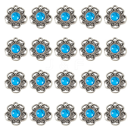 Tibetan Style Alloy with Resin Imitation Turquoise Connector Charms FIND-TAC0035-47AS-11-1