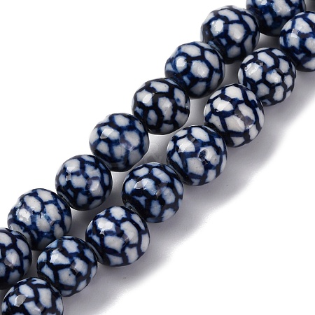 Handmade Blue and White Porcelain Beads Strands PORC-I027-03D-1