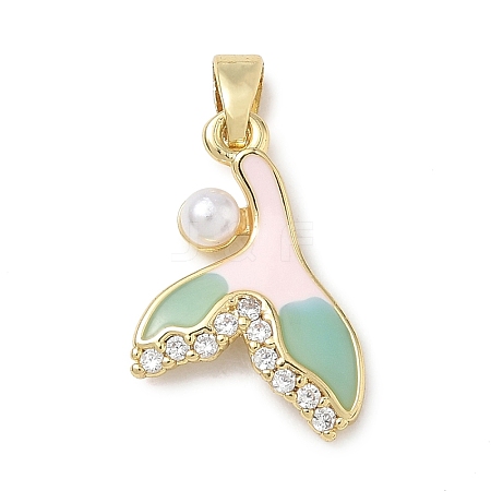 Brass Enamel & Cubic Zirconia & Plastic Pearl Pendants KK-G603-01G-08-1