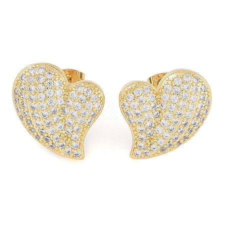 Brass Pave Clear Cubic Zirconia Studs Earring for Women EJEW-S225-06G-03-1