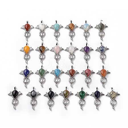 Gemstone Teardrop Pendants G-P496-03P-1