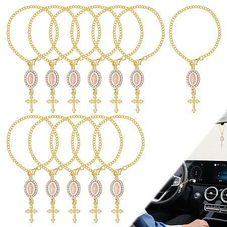 12Pcs Oval with Virgin Mary & Cross Alloy & Iron Pendant Decoration HJEW-NB0002-30B-1