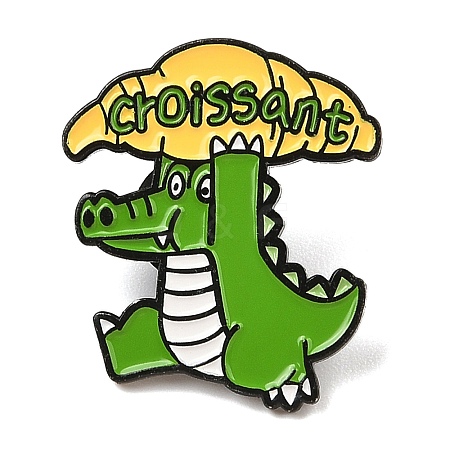 Funny Dinosaur with Croissant Alloy Enamel Pin Brooch for Backpack Clothes JEWB-R004-02EB-03-1