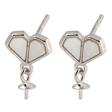Rhodium Plated 925 Sterling Silver Stud Earrings Finding STER-B005-03P-1