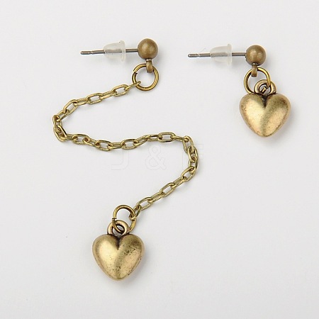 Personalized Brass Heart Dangle Stud Earrings for Girls EJEW-JE00995-1