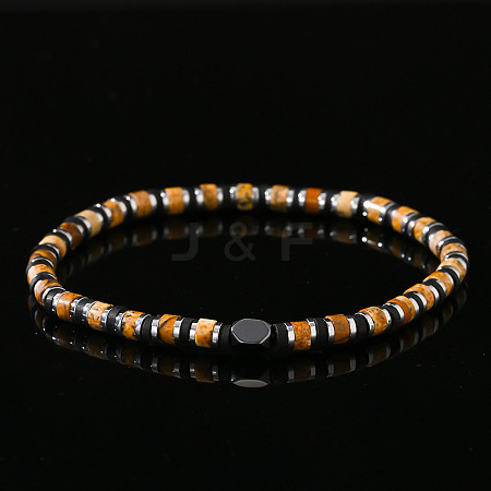 Natural Picture Jasper & Synthetic Non-magnetic Hematite Beads Stretch Bracelets for Men LS-NY6374-1