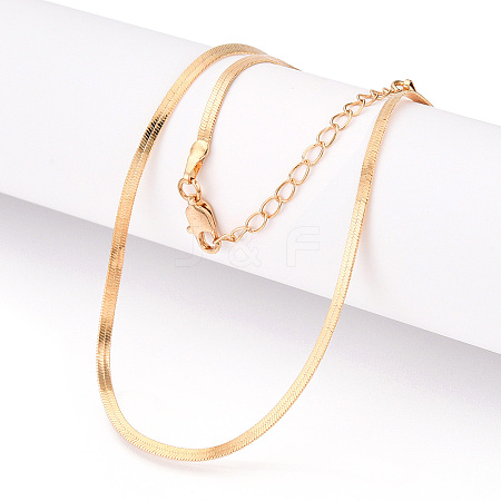 Brass Flat Snake Chain Necklaces for Women Men NJEW-N054-03G-1