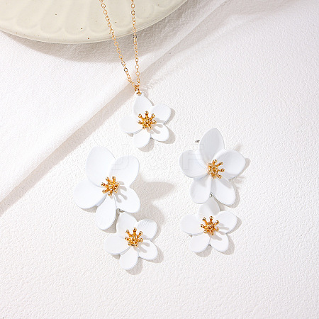 Flower Alloy Stud Earring & Pendant Necklaces Sets for Women WGBA4E6-04-1