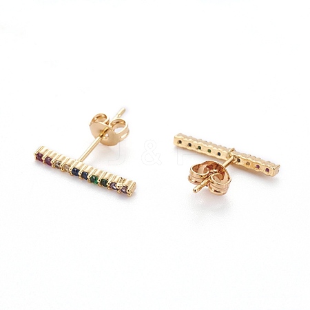 Brass Micro Pave Cubic Zirconia Stud Crawler Earrings EJEW-F198-06G-1