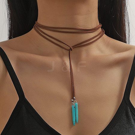 Bohemian Style Synthetic Turquoise Cone Pendant Necklaces for Women NJEW-G158-02-1