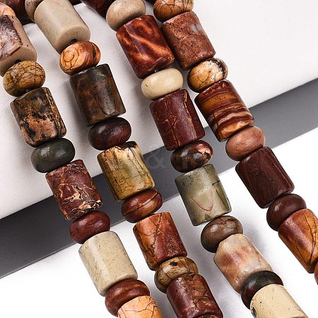 Natural Polychrome Jasper Picasso Jasper Beads Strands G-Q616-09K-1