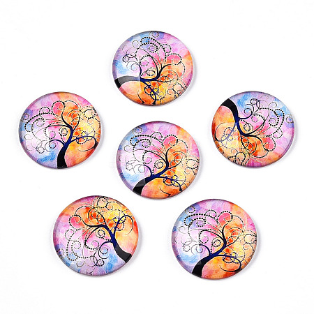 Half Round/Dome Tree Pattern Glass Flatback Cabochons for DIY Projects LS-GGLA-Q037-25mm-M28-09-1