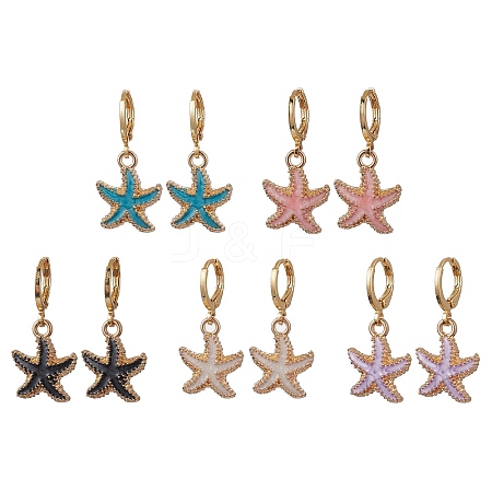 Alloy Enamel Starfish Hoop Earrings EJEW-JE06139-1