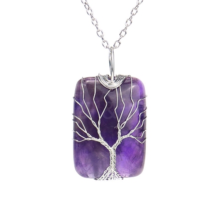 Natural Amethyst Pendant Necklace with Brass Cable Chains PW23042503034-1