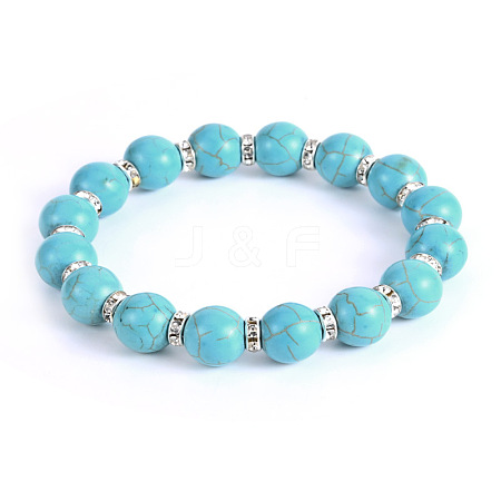 Vintage Round Synthetic Turquoise Beaded Bracelets for Women FL7669-2-1
