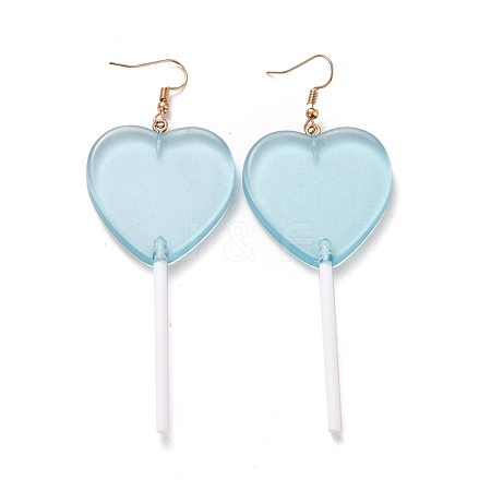 Transparent Heart-shape Lollipop Dangle Earrings for Women EJEW-Z015-05C-1