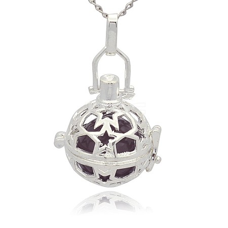 Silver Color Plated Brass Hollow Round Cage Pendants KK-J226-07S-1