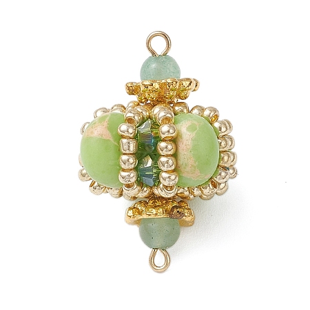 Dyed Synthetic Imperial Jasper & Handmade Glass Seed Beaded Rhombus Connector Charms PALLOY-MZ00960-04-1