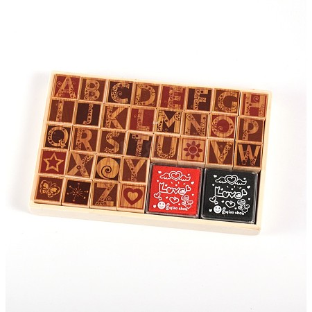 Fancy Majuscule Alphabet Wooden Stamp Sets X-AJEW-E008-10-1