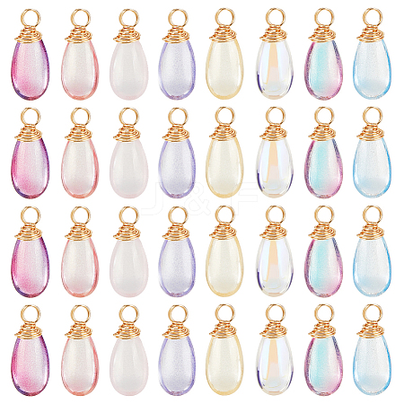 64Pcs 8 Colors Copper Wire Wrapped  Handmade Lampwork Charms PALLOY-GA00002-1