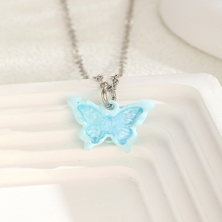Acrylic Butterfly 201 Stainless Steel Cable Chain Necklaces for Women WGBABBD-08-1