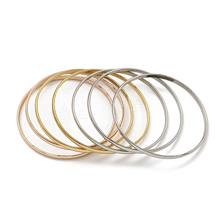 7Pcs 3 Colors PVD Vacuum Plating 202 Stainless Steel Plain Flat Ring Bangle Sets BJEW-M317-14B-1