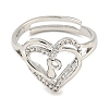 Heart with Letter Rack Plating Brass Micro Pave Clear Cubic Zirconia Adjustable Rings for Women RJEW-I105-01P-P-2