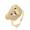 Cubic Zirconia Bear Open Cuff Rings RJEW-K089-01G-06-1