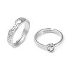2Pcs 2 Style Heart with Word Love Cubic Zirconia Matching Couple Rings Set RJEW-Z021-01P-1