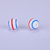 Printed Round with Stripe Pattern Silicone Focal Beads SI-JX0056A-143-1