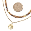 Tree of Life 304 Stainless Steel Pendant Cable Chain and Natural Tiger Eye Rectangle Round Beaded Double Layer Necklaces NJEW-JN05713-3