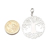 Tarnish Resistant Flat Round with Tree of Life 201 Stainless Steel Filigree Pendant Decorations HJEW-JM00573-03-4