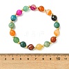 8MM Faceted Round Natural Agate(Dyed & Heated) and Brass Beaded Stretch Bracelets for Women BJEW-JB14031-4