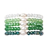 5Pcs Glass & Natural Cultured Freshwater Pearl Beads Stretch Bracelets for Women BJEW-JB13521-4