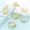 6Pcs 6 Styles Brass Micro Pave Clear Cubic Zirconia Cuff Rings RJEW-LS0001-44G-5