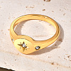 Flat Round with Star Pattern 304 Stainless Steel Micro Pave Clear Cubic Zirconia Finger Rings FS-WG7CEF6-03-1