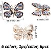 CHGCRAFT 6Pcs 6 Colors Rhinestone Butterfly Badge JEWB-CA0001-16-2