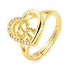 Heart with Letter Rack Plating Brass Micro Pave Cubic Zirconia Adjustable Rings for Women RJEW-I105-06G-R-1