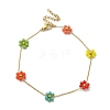 304 Stainless Steel & Synthetic Stone Daisy Flower Chain Anklets for Women AJEW-B031-01G-03-4