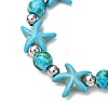 Starfish Synthetic Turquoise Beads & Brass Beads Stretch Bracelets BJEW-JB12417-03-4