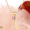 Golden Tong Brass Rhinestone Rose Flower Pendant Snake Chain Necklsces for Women PW-WG50556-02-1