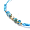 Natural Agate & Brass Clover Beaded Cord Bracelet BJEW-JB08366-04-4