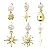 6Pcs 6 Styles Brass & Natural Pearl Flower Star Sun Pendants KK-CJ0002-77-1