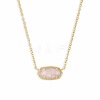 Brass Pave Natural Rose Quartz Faceted Oval Pendant Necklaces for Women WG283E9-01-2