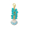 Shell Shape Alloy Enamel & Round Glass Bead Pendant Decorations HJEW-JM03248-4
