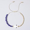 Adjustable Glass & Brass Beads Braided Bead Bracelets TB8315-4-1