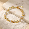 304 Stainless Steel Pave Clear Cubic Zirconia 5-Petal Flower Link Chain Bracelets for Women WG9E91A-02-1