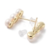 Round Natural Pearl Stud Earrings with Brass Findings and 925 Sterling Silver Pins EJEW-P256-84G-2