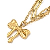 304 Stainless Steel Bowknot Pendant Necklaces NJEW-L182-001G-05-3