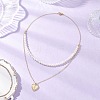 Natural Cultured Freshwater Pearl Potato Beaded Brass Heart with Letter Pendant Double Layer Necklaces NJEW-JN05392-03-1